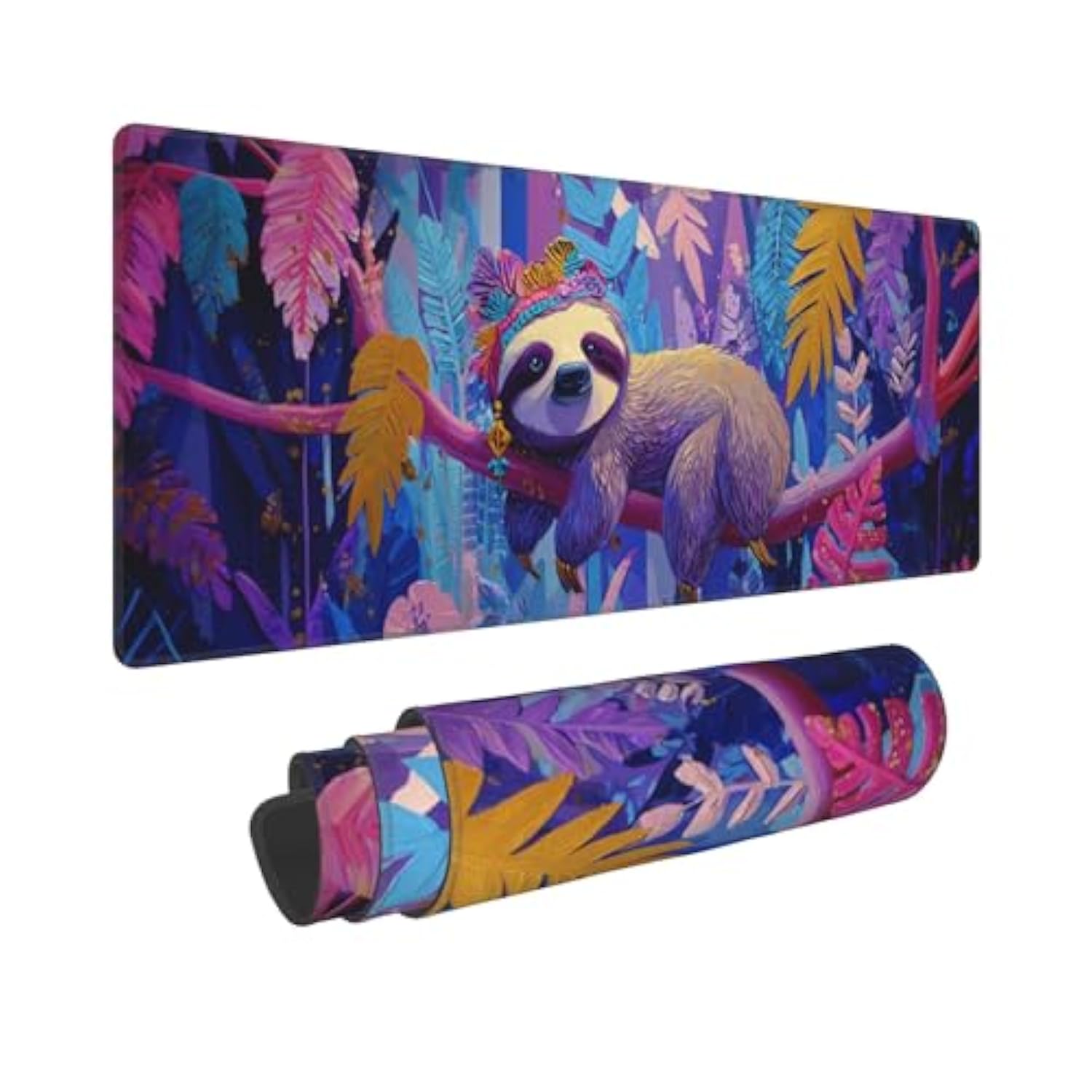 Sloth Large Mouse Pad Extended Desk Mat Non-Slip Rubber Base Gaming Keyboard Mat With Stitched Edges Waterproof For Office Home
