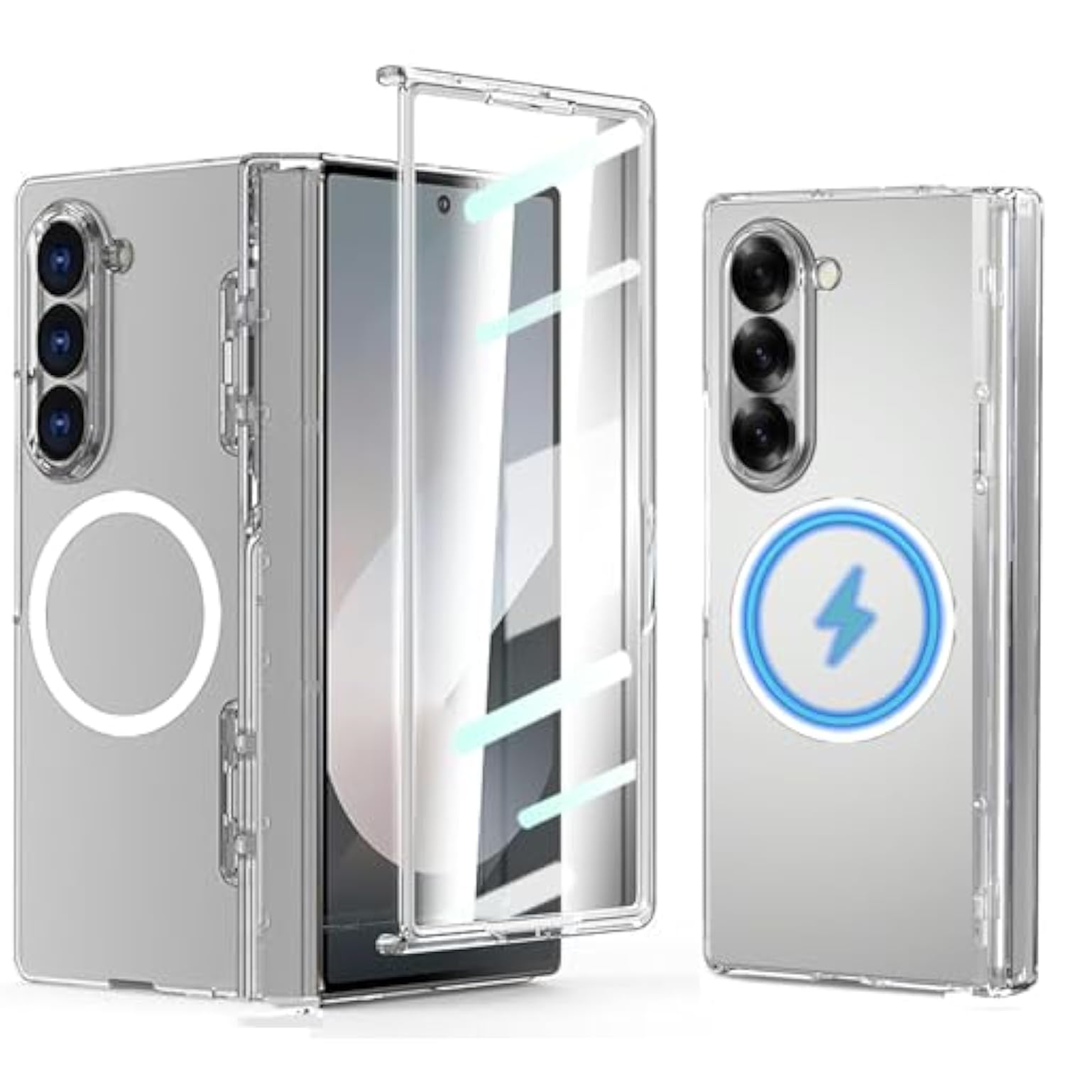 For Galaxy Z Fold 7 Case Compatible With Magsafe, Bulit-In 9H Screen Protector & Spring Hinge Protection Anti-Yellowing Strong Magnetic Slim Thin Phone Cover For Samsung Galaxy Z Fold7 (Clear)