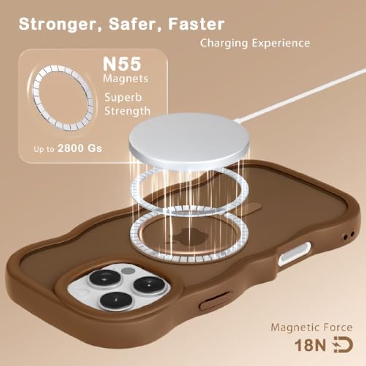 Magnetic For Iphone 16 Pro Max Case, Compatible With Magsafe Wavy Frame Cute Translucent Matte Hard Back Silicone Bumper Shockproof Phone Case For Iphone 16 Pro Max Women Girls, Brown