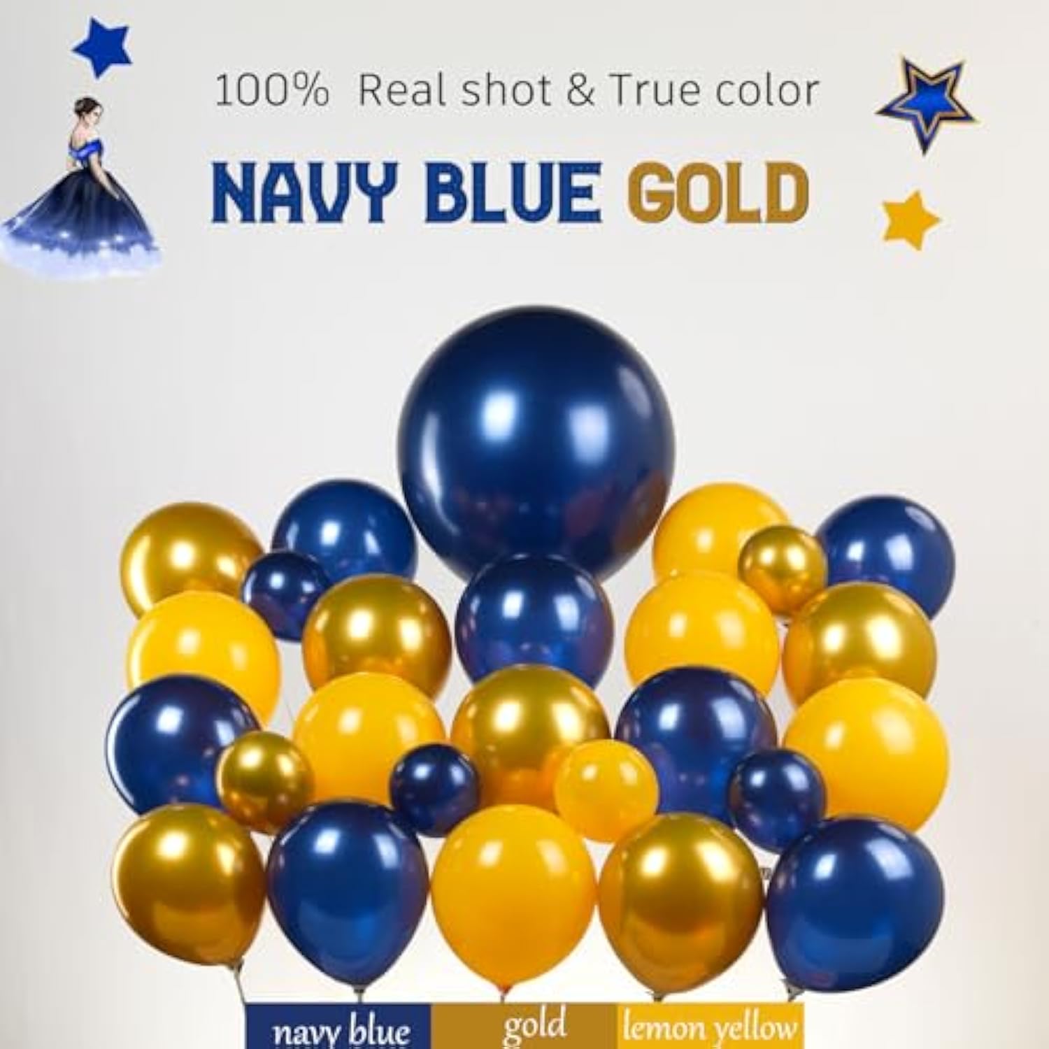 Pearl Navy Blue And Gold Balloon Garland Arch Kit 132Pcs Pearl Deep Navy And Chrome Gold Lemon Yellow Balloons For Boy Baby Shower Prince Birthday Cartoon Lion Theme Birthday Decorations