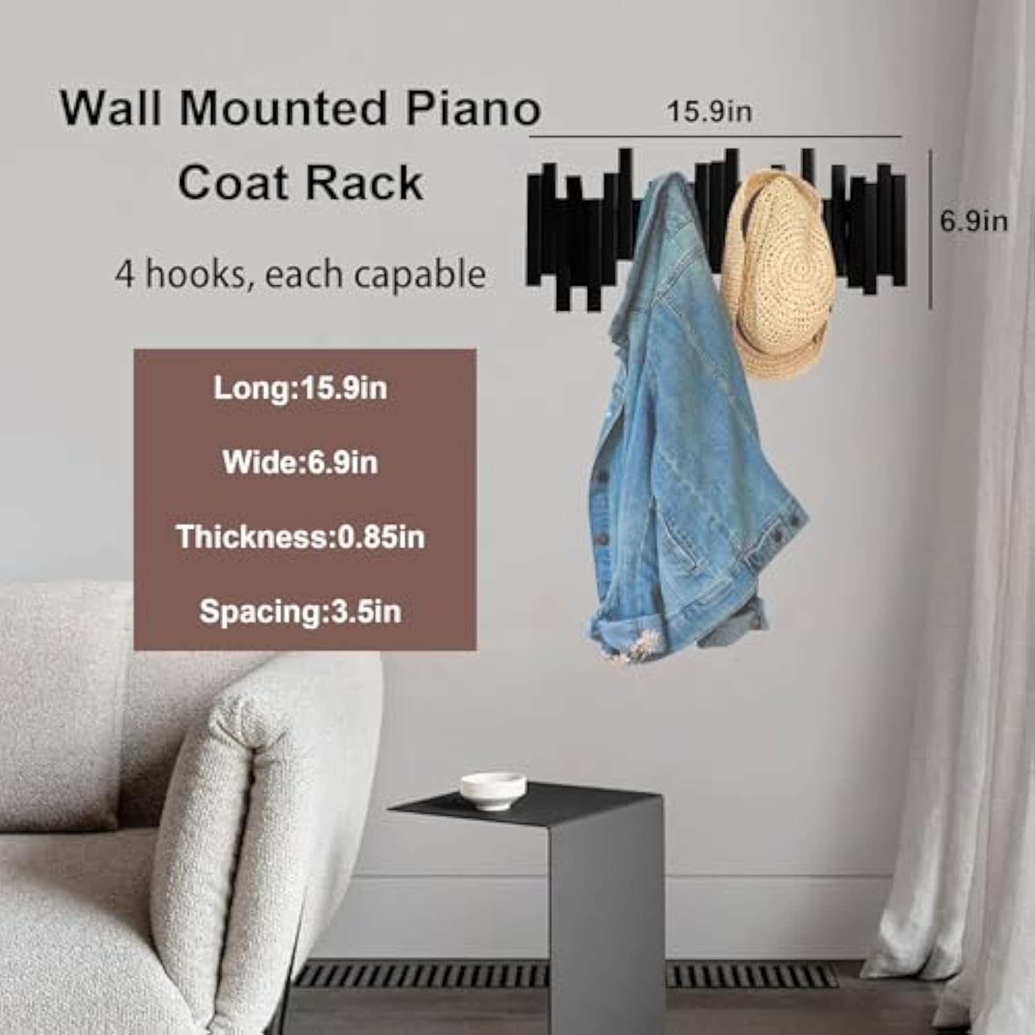 Bamboo Multi Hook Coat Rack -Decorative Hooks For Wall Modern, Unique, Space-Saving Coat Hanger With 4 Flip-Down Hook For Hanging Coats, Christmas Decorations Wall Hooks For Hanging,Black