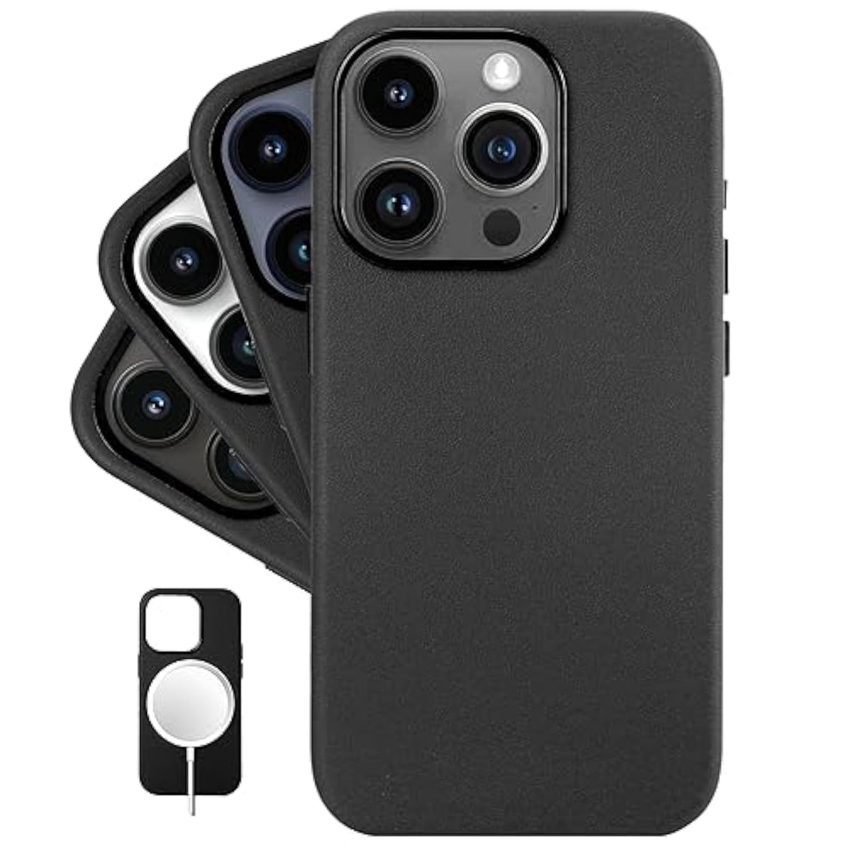 Classic - (For Iphone 15 Pro) - European Nappa Leather Phone Case - Smoothen And Soften Over Time - Compatible With Magsafe - Black