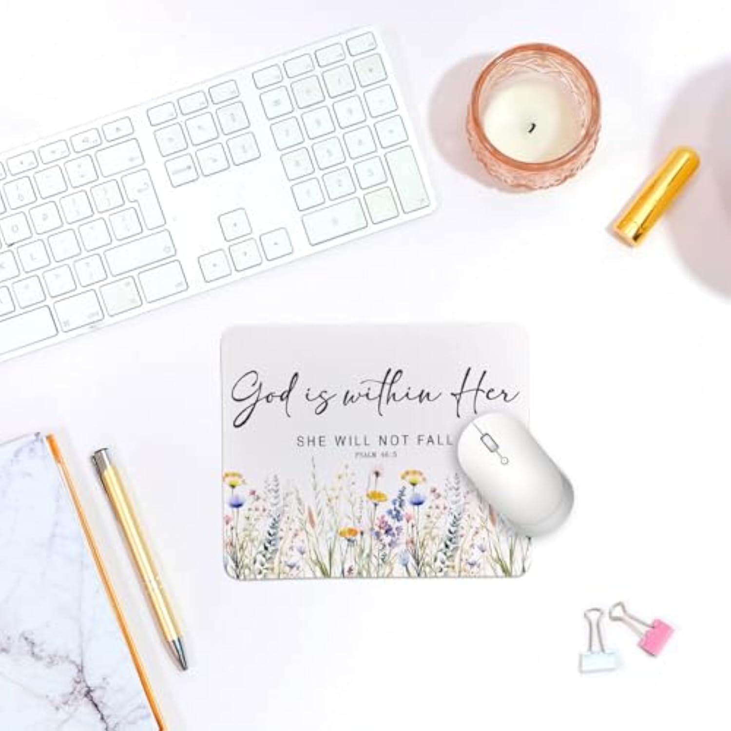 Inspirational Christian Floral Mouse Pad,Christian Gifts For Women,God Is Within Her She Will Not Fall,Non-Slip Rubber Base Mousepads For Home Office Dorm Desk Decor,9.5X7.9 Inches