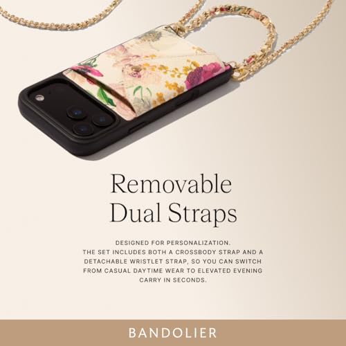 Lily Crossbody Phone Case for iPhone 17 Pro Max. 100% Genuine Pebble Leather. Ivory Floral with Gold Hardware. Removable Crossbody and Wristlet Strap.
