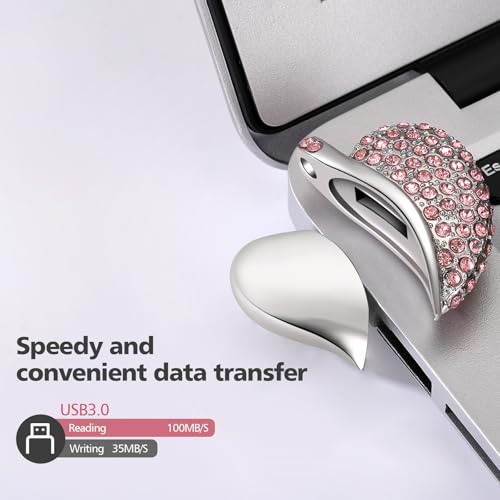 High Speed Usb 3.0 Flash Drive,Cute Romantic Heart Shape Usb Memory Stick,Thumb Drive For Photos, Music, Files Storage (Pink, 64, Gb)