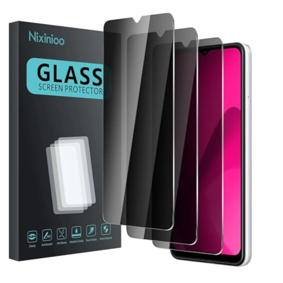 3 Pack Privacy Screen Protector For T-Mobile Revvl 7 5G, Anti Spy Tempered Glass 9H Hardness, Black Protector Anti Spy, Bubble Free, Anti-Scratch