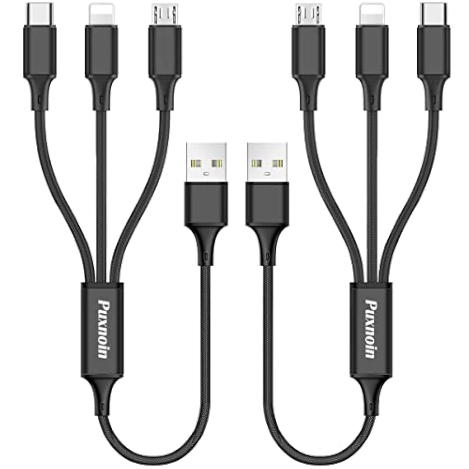 Multi Charging Cable, 2Pack Multi Charger Cable Short 1Ft Braided Universal 3