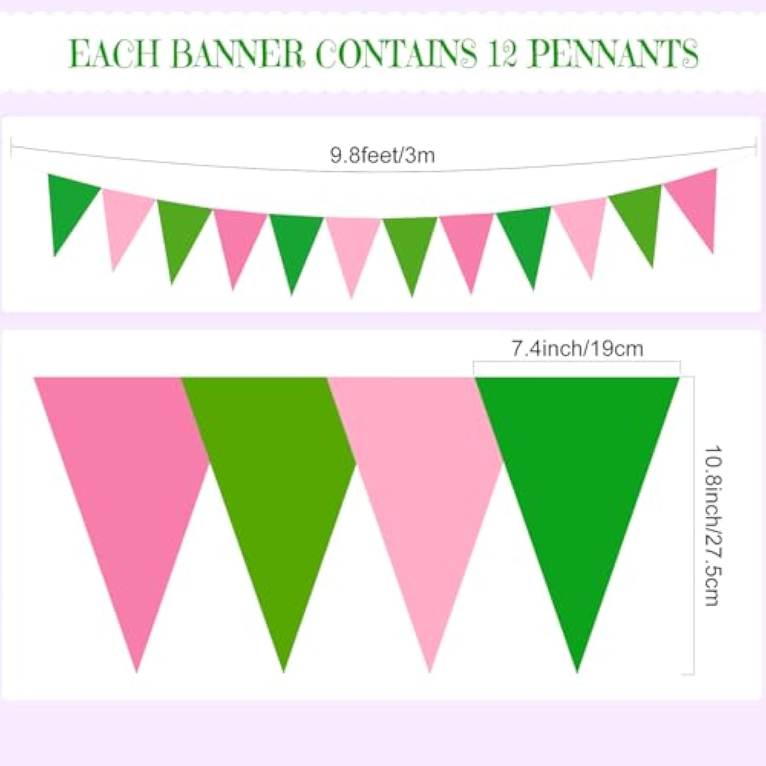 49.21 Ft 60 Pieces Party Pennant Banner Flags Decorations String Triangle Flags For Birthday Baby Shower Carnival Movie Witch Crown Party Supplies (Pink And Green)