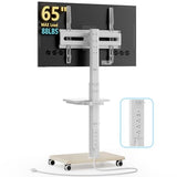 Mobile TV Stand with Power Outlets&Shelf, Floor Portable TV Stand with Wheels for 27-65Inch LCD LED OLED Flat/Curved Panel Screen, Swivel,Height