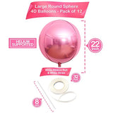 12 Pieces, Large Metallic Pink Balloons - 22 Inch | 360 Degree 4D Sphe