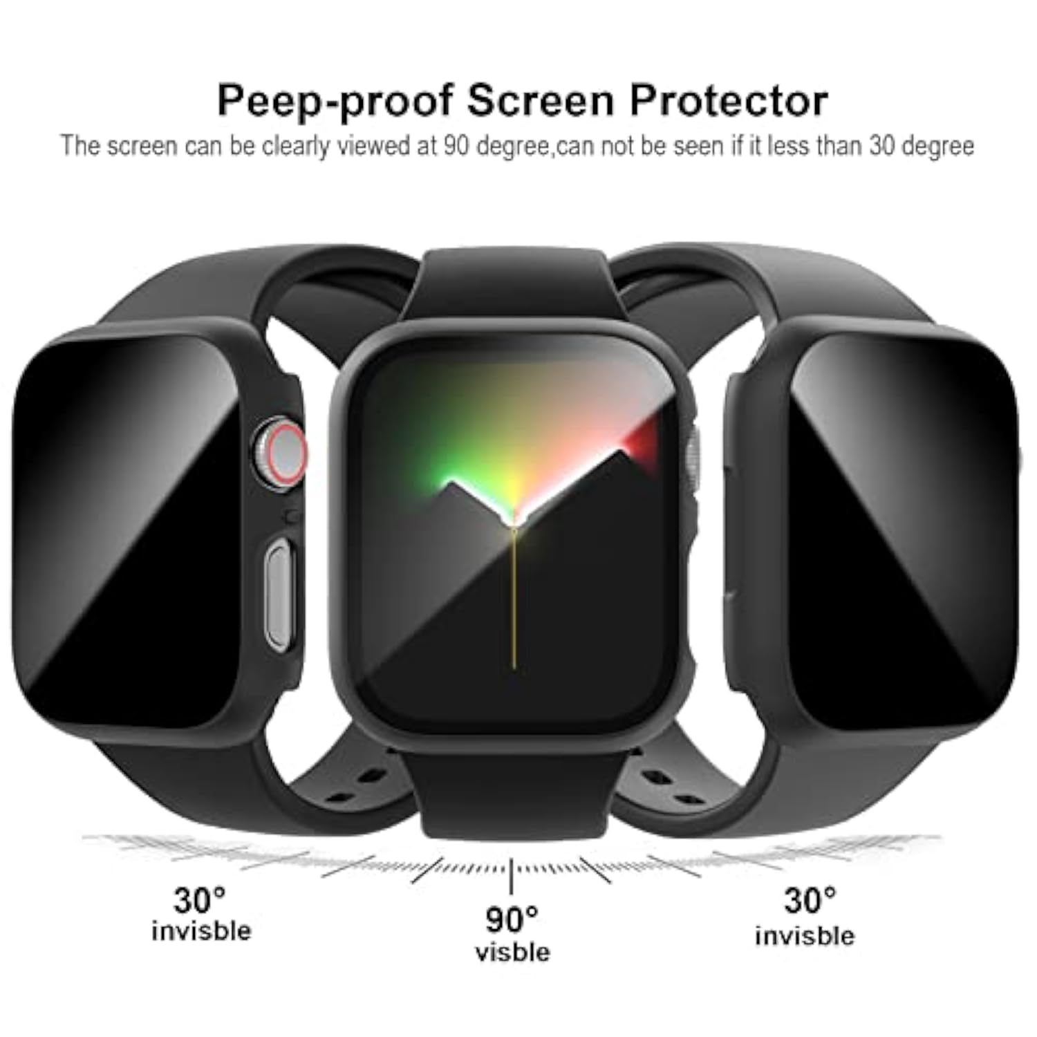 2-Pack Privacy Screen Protector Case for Apple Watch Series 7-9 45mm Black