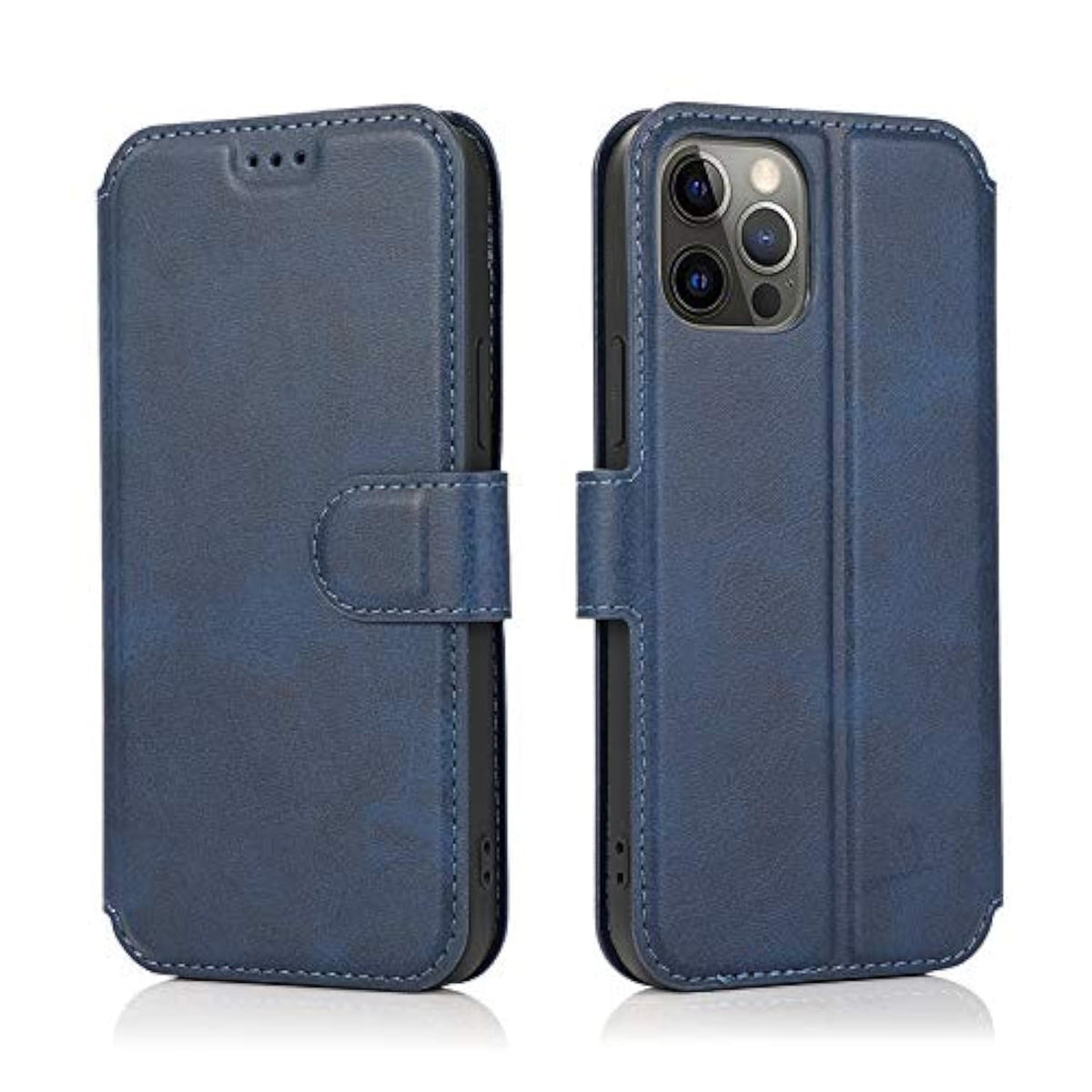 Case For Iphone 12 Iphone 12 Pro Premium Pu Leather Simple Wallet Case [Card Slots] [Kickstand] [Magnetic Closure] Shockproof Flip Cover For Iphone 12/12 Pro (6.1 Inch) - Blue