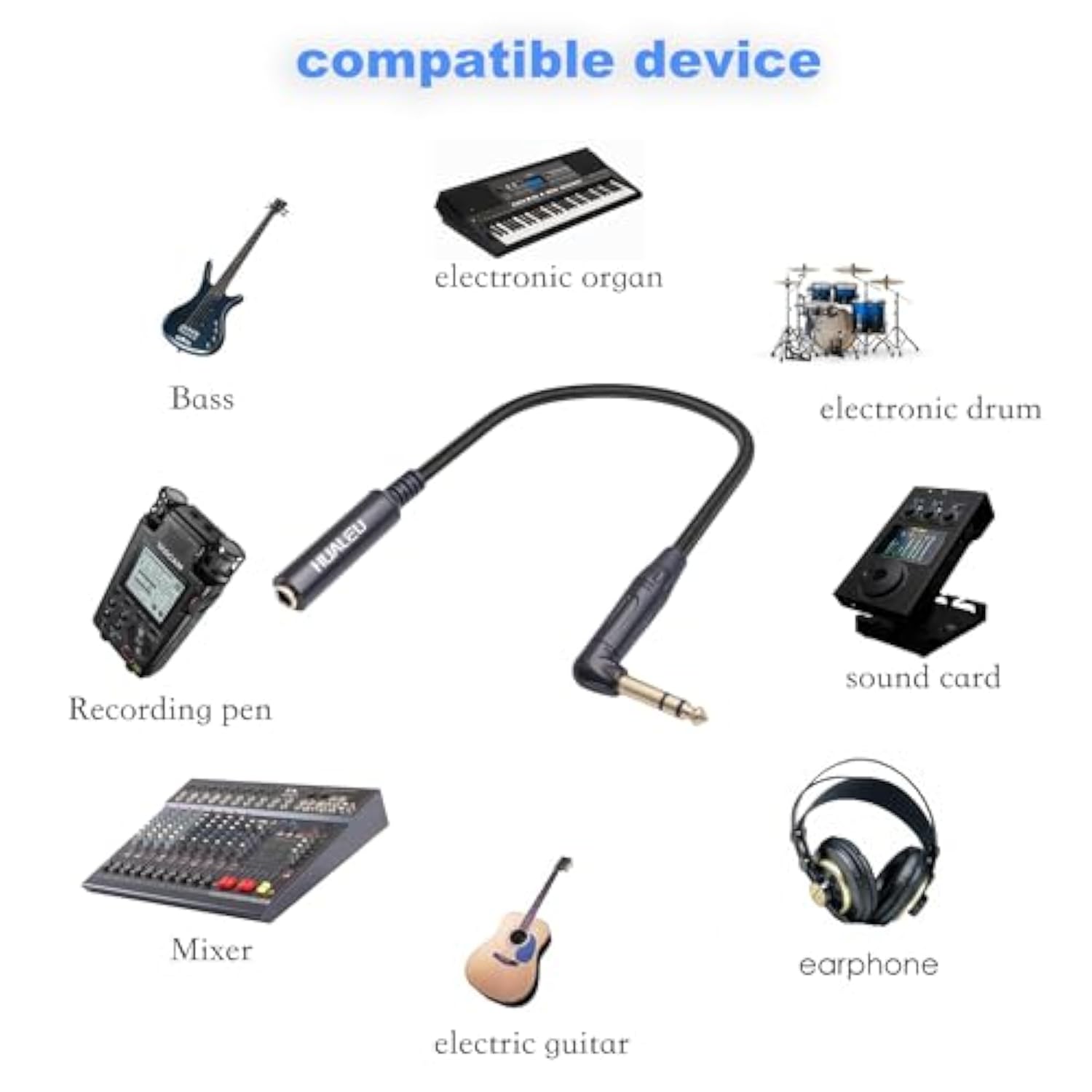 Huaelu 2Pack 1Ft Right Angle 6.35Mm Trs Stereo Male To Female Audio Cable,6.35Mm 1/4" Inch Stereo Plug Male To 1/4 Female Stereo Headphone Guitar Extension Cable Cord For Amplifiers,Headphone