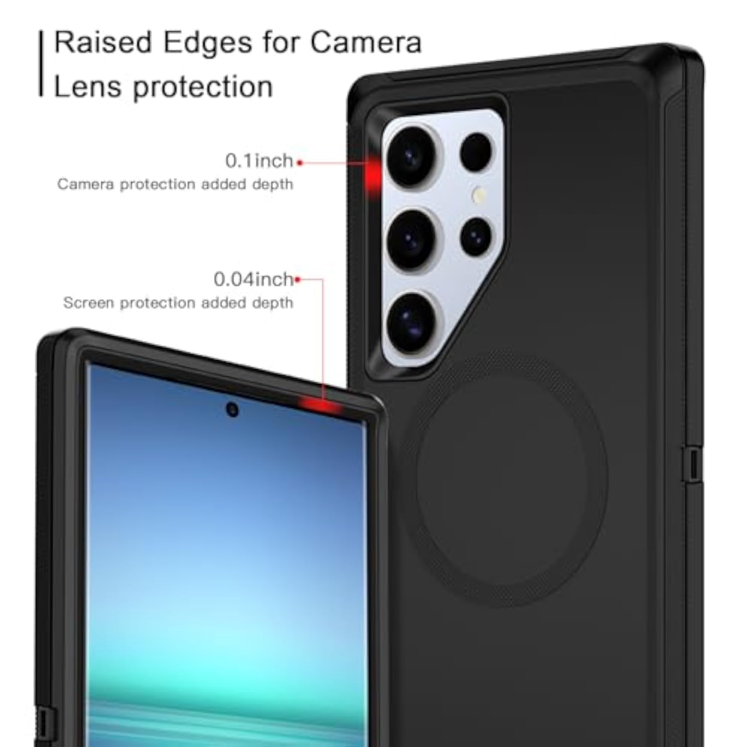Samsung Galaxy S24 Ultra 3-Layer Shockproof Case with MagSafe Compatibility, Heavy Duty Rugged Cover for Galaxy S24 Ultra, Black