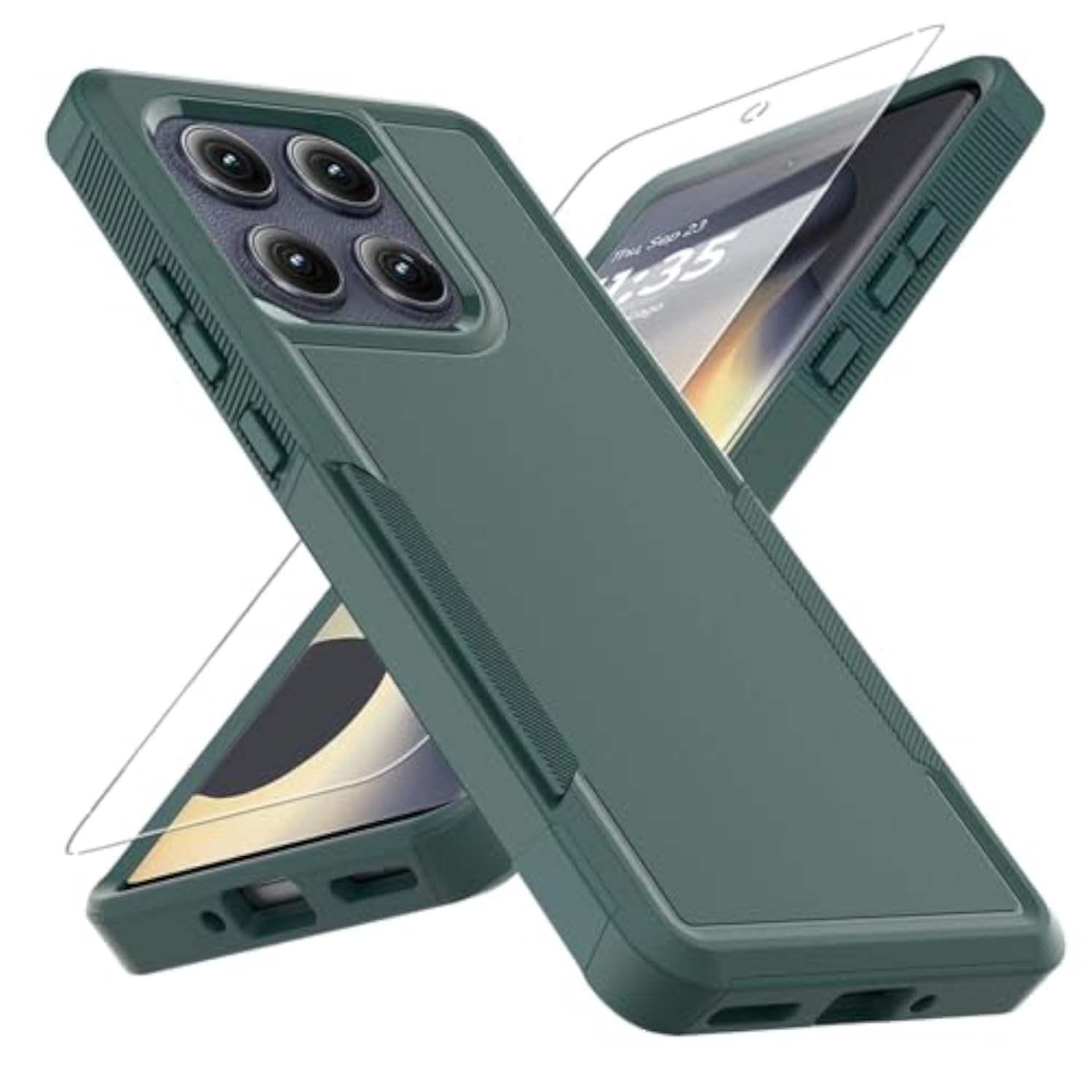Motorola Edge 2025 Case with Screen Protector, Dual Layer Protective Heavy Duty Cell Phone Cover Non-Slip Shockproof Case for Moto Edge 2025 Dark Green