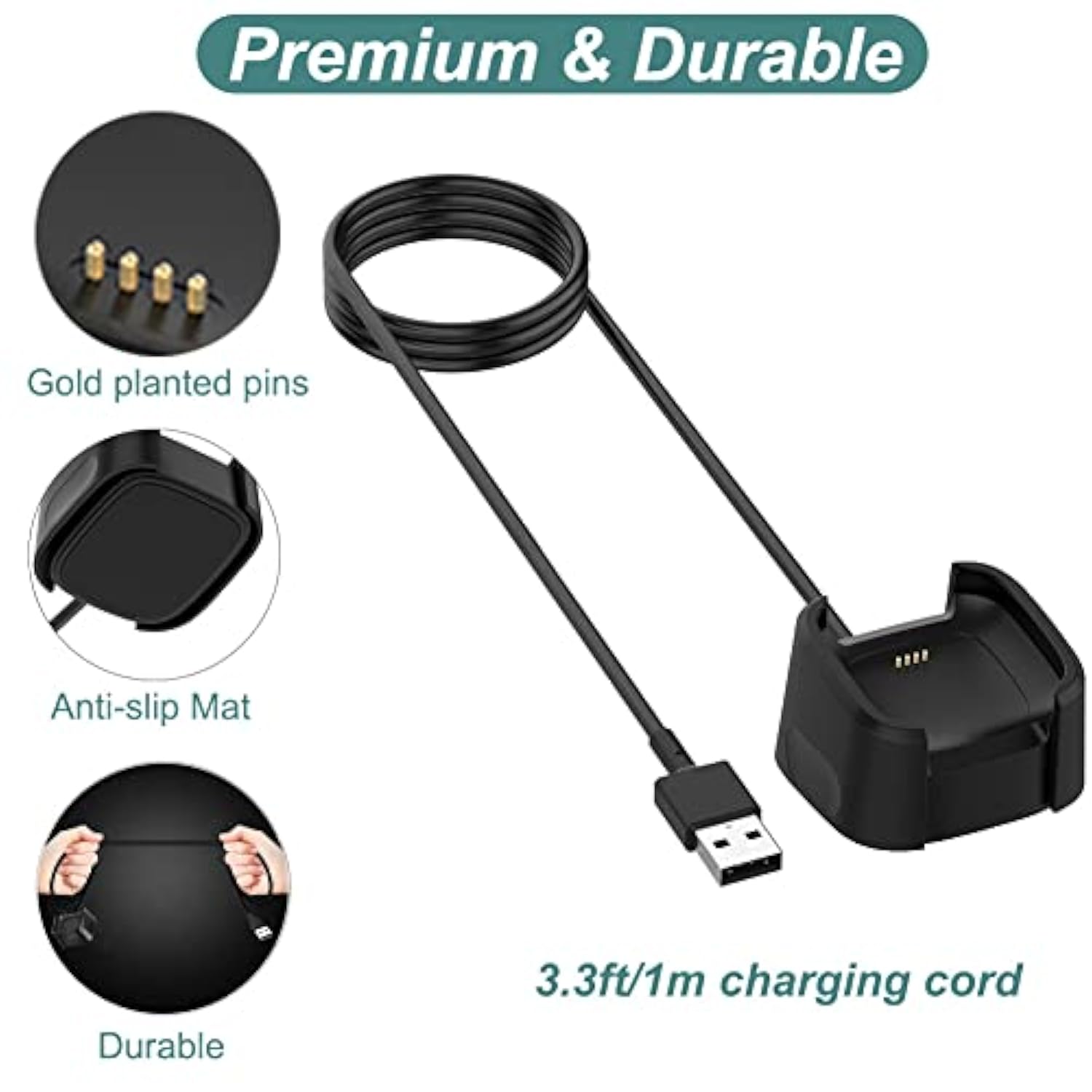 Charger For Fitbit Versa 2, Replacement Charging Cable Dock With 3.3Ft Usb Cord For Fitbit Versa 2 Smart Watch [2 Pack]