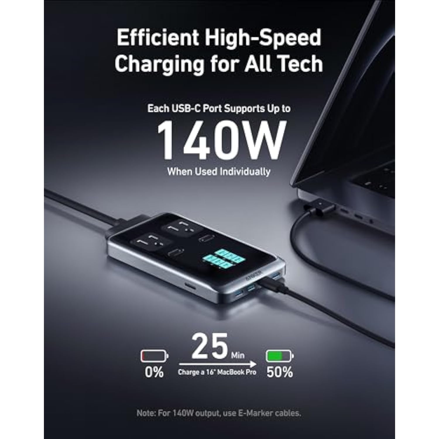 Anker Prime Charging Station, 240W 8-in-1 USB-C Power Strip, 5 ft Detachable Extension Cord, 2 AC, 4 USB-C, 2 USB-A, Works with iPhone 16/15,Desktop Accessory for MacBook,Home,Office (Not for Travel)