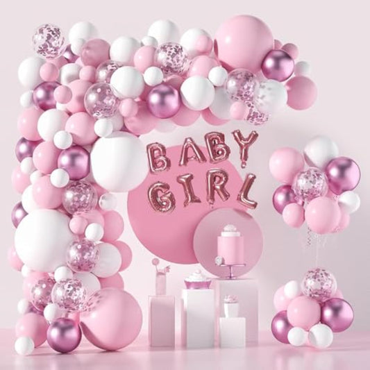 Pink And White Balloon Arch Garland Kit-121 Pcs 5+12+18 Inch White Pink Baby Girl Balloons For Baby Girl Shower Decorations Birthday Engagement Party Gender Reveal Balloons Decoration