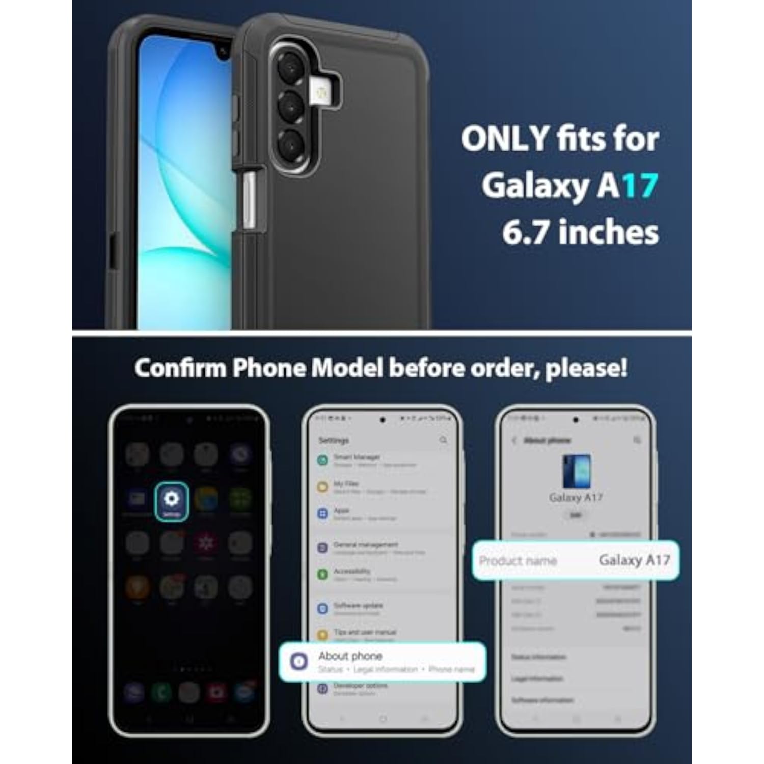 Samsung Galaxy A17 5G Heavy Duty Rugged Phone Case, Black - Durable Protection