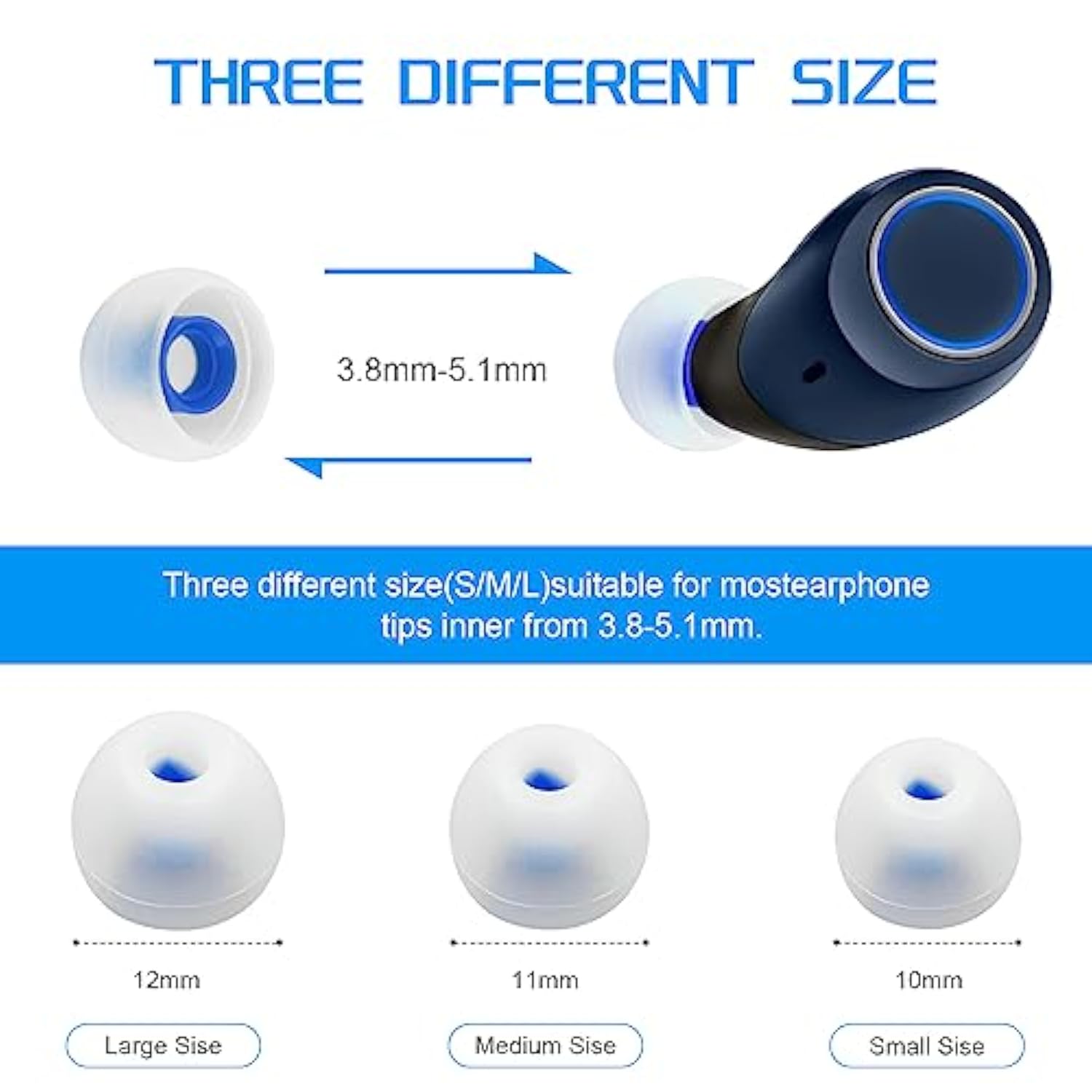 3 Pairs Replacement Silicone Eartips Earbuds Eargels Compatible With Jbl Tune120 Tune125 T120Tws T125Tws Earphones-Blue&White