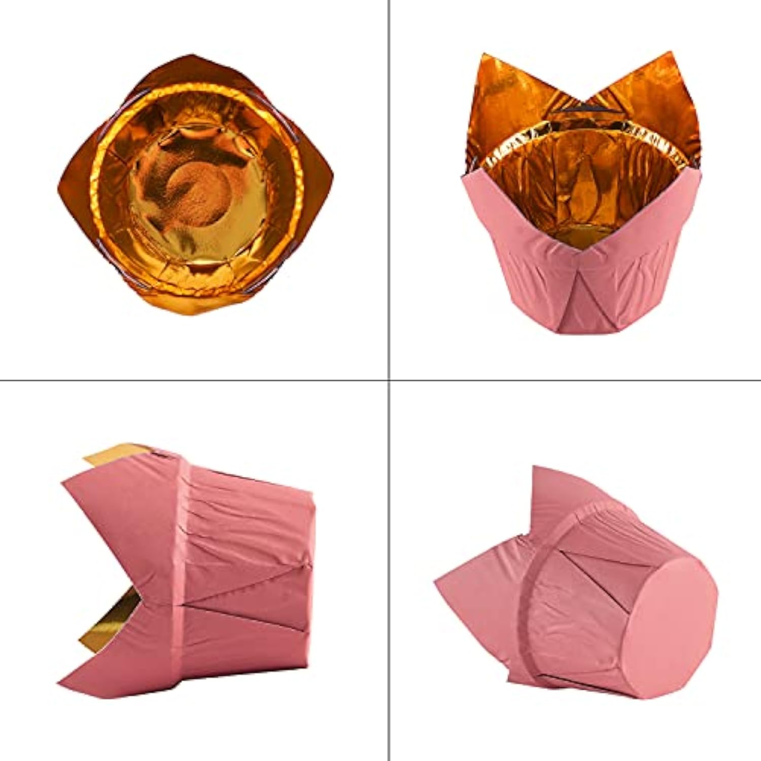 Party Hippo Gold Tulip Cupcake Liners 100 Pcs Baking Paper Cups Holders Greaseproof Muffin Cases Wrappers For Wedding Birthday Party Baby Shower (Pink)