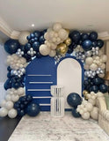 Navy Blue Silver White Balloon Arch Kit, Double Stuffed Pearl Sand White Royal Dark Blue Chrome Silver Confetti Balloons Garland Kit for Birthday Graduation 2026 New Years Party Decoration