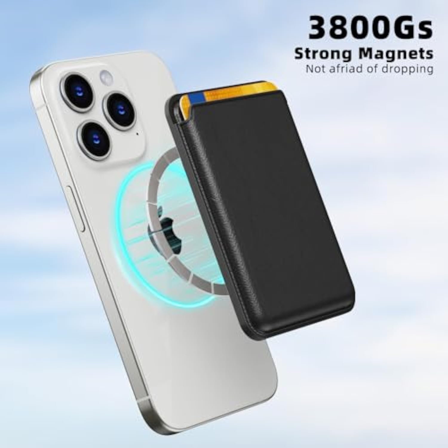 Magnetic Leather Wallet for iPhone 15/14/13/12, RFID 3-Card Holder - White