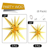 Gold Star Foil Balloons 6 Pcs 27 22 Inch Large Spike Starburst Mylar Balloons And Ribbon For Graduation Baby Shower Gender Reveal Christmas Wedding New Year Birthday Party Decorations