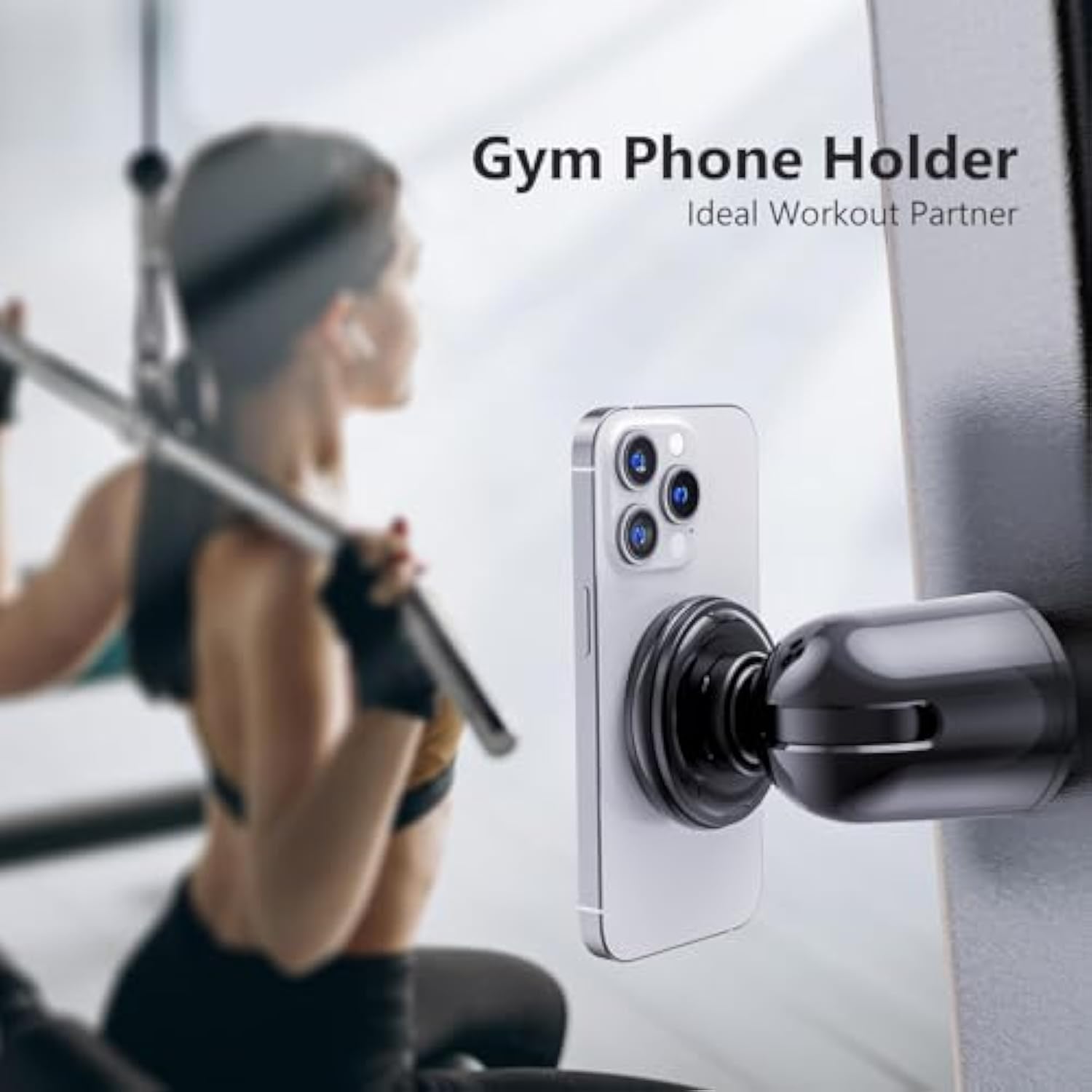 Dual Magnetic Phone Holder For Magsafe, Strong Magnets Gym Phone Holder Mount, 360 Rotation Adjustable, Hands Free Cell Phone Holder Compatible Iphone 16 Pro Max 15 14 13 12, Magsafe Black