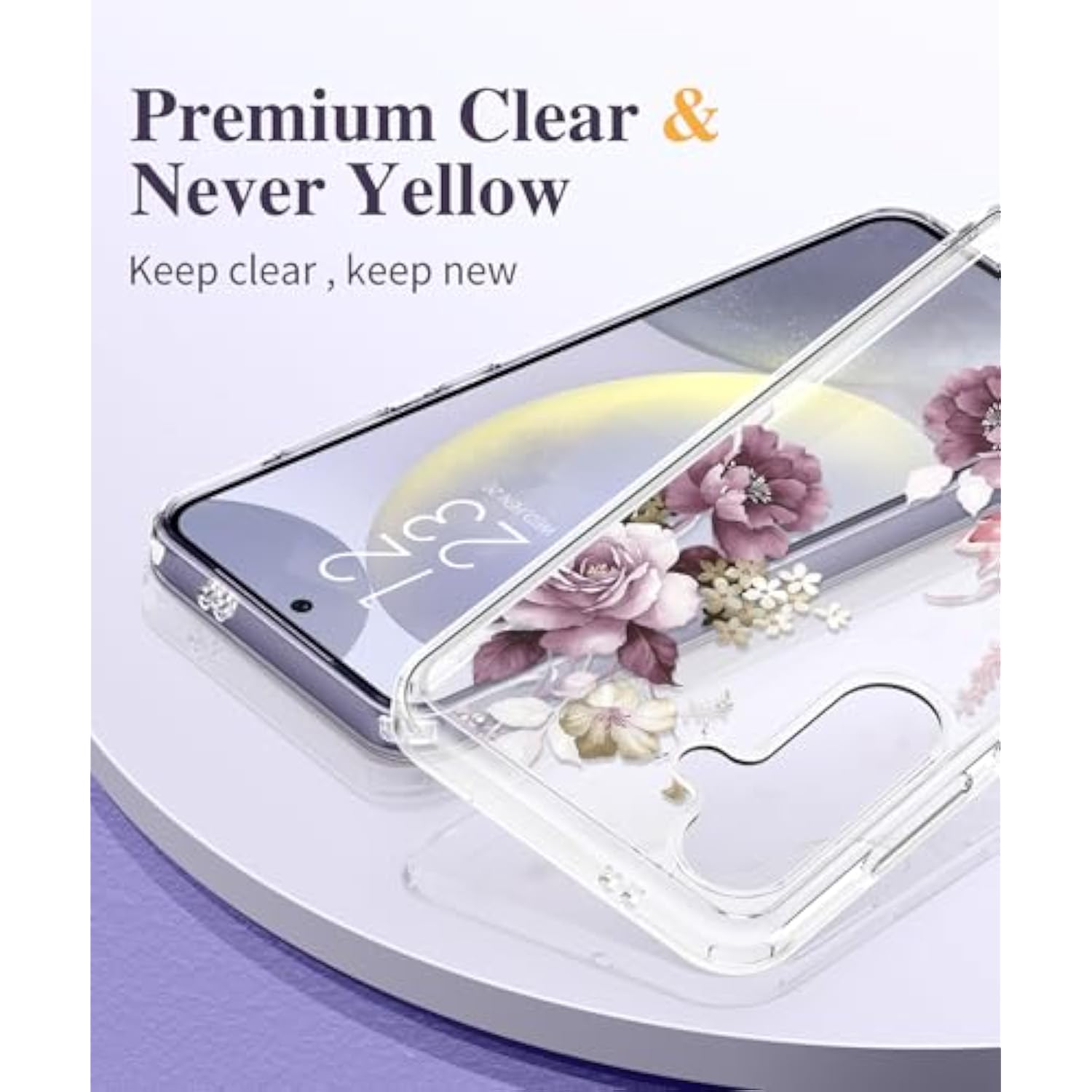 Compatible With Samsung Galaxy S24 Plus Case Floral, With Screen&Camera Lens Protector,Hard Pc&Tpu Bumper Clear Shockproof Protective For S24 Plus Phone Case Women 6.7"(Cherry Blossoms/Purple)