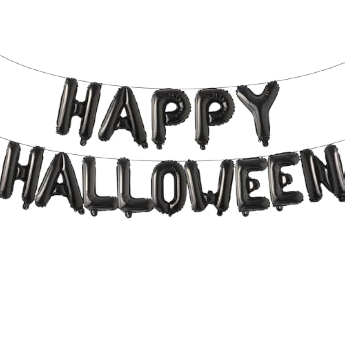 Black "HAPPY HALLOWEEN" Balloon Banner: 16" Mylar Foil Party Decor