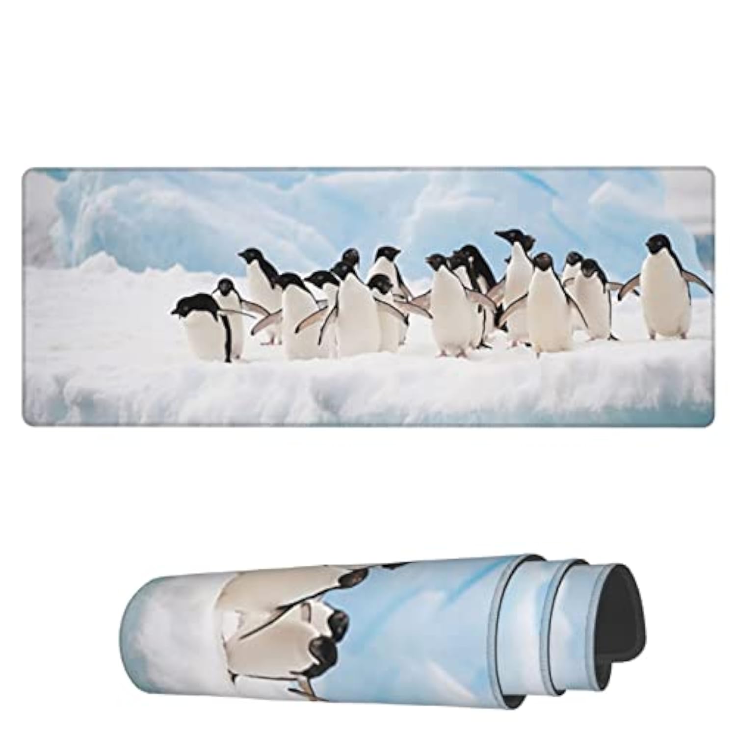 Large Mouse Pad, Penguins On The Snow Extended Gaming Mouse Pad 31.5" X 11.8", Keyboard Mouse Mat Desk Pad With Non-Slip Base And Stitched Edge For Home Office Gaming Work