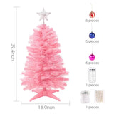 3Ft Christmas Tree With Lights, Table Christmas Tree With 50 Led 12 Modes, 3D Star, 15 Hanging Ball Ornaments, Small Prelit Xmas Tree For Tabletop, Home And Office (Pink)