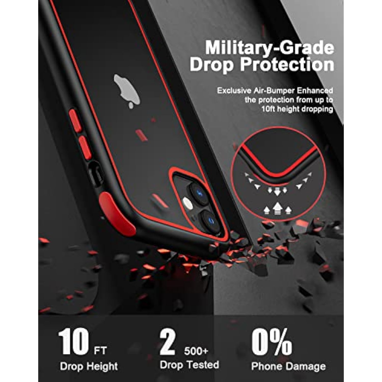 For Iphone 11 Crystal Clear Case, With Multicolor Protective Shockproof Bumpers, Not Yellowing Anti Scratch Transparent Hard Pc Back & Soft Silicone Tpu Frame Cover (Black/Red)