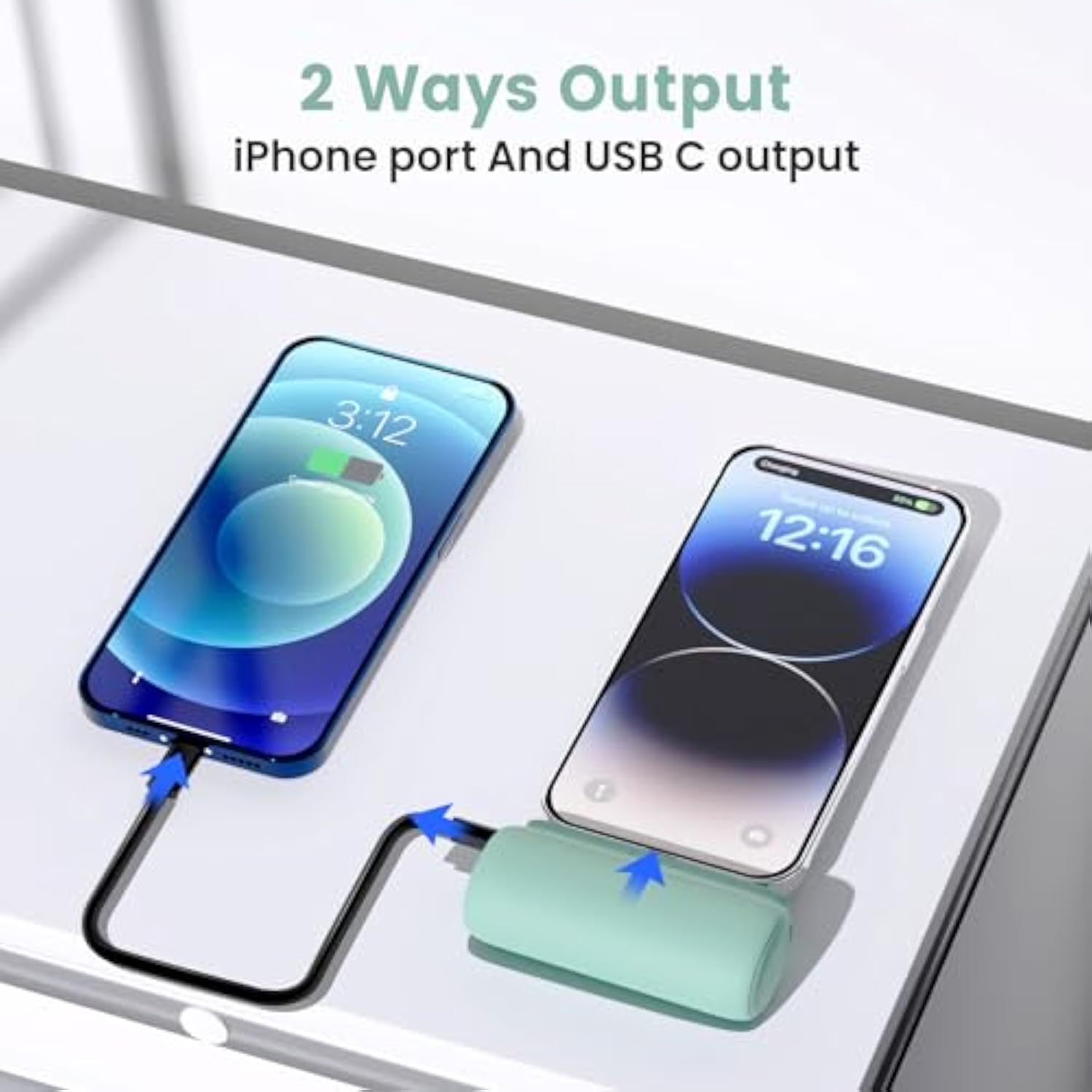 Portable Charger For Iphone, 5500Mah Plug In Ultra-Compact Power Bank Small Battery Pack Phone Charger Compatible With Iphone 14 13 12 Mini 11 Pro Max Xr X 6 7 Plus 5 Se Airpods-Green