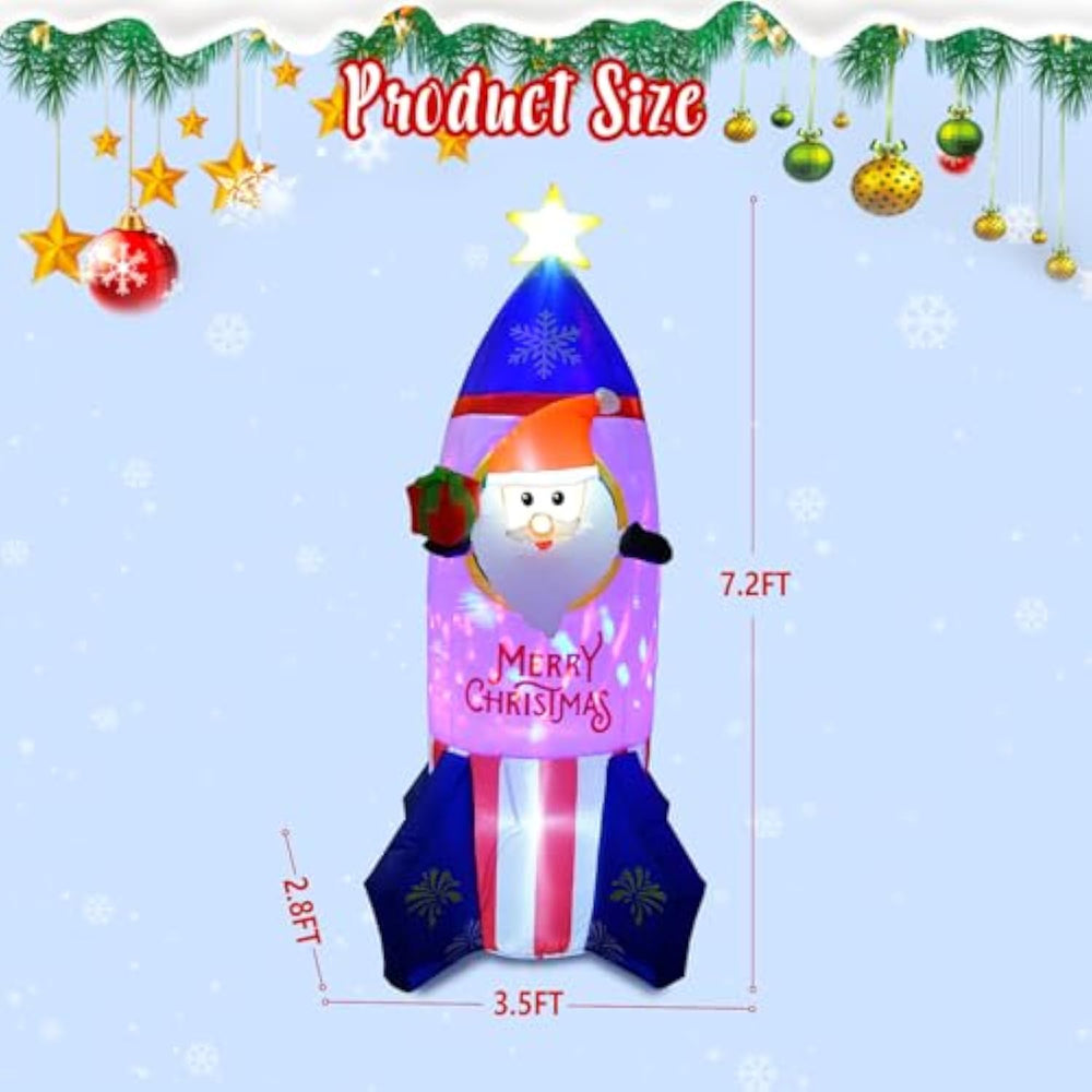 7.2 Ft Inflatable Santa Ride Rocket With Gift Box Decorations, Blow Up ...