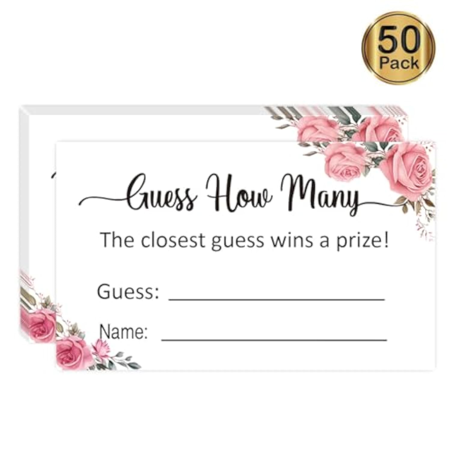 Guess How Many Game Cards, Baby Shower Bridal Shower Game Cards (Pink Rose 3.5" X 2") 50 Pieces