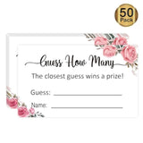 Guess How Many Game Cards, Baby Shower Bridal Shower Game Cards (Pink Rose 3.5" X 2") 50 Pieces