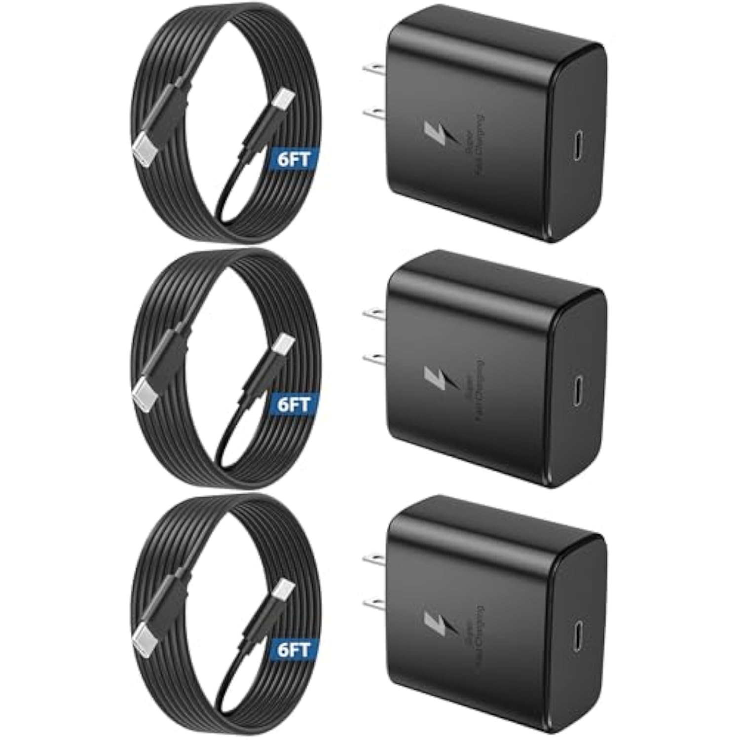 [3 Pack] 45W Super Fast Charger Usb C Replacement For Samsung Phone Charger 45 Watt Usb-C Charger,Type C Chargers Fast Charging For Galaxy S25 Ultra/S25/S24 Ultra/S24/S23/S22 Ultra,Tab S7/S8,6Ft Cable
