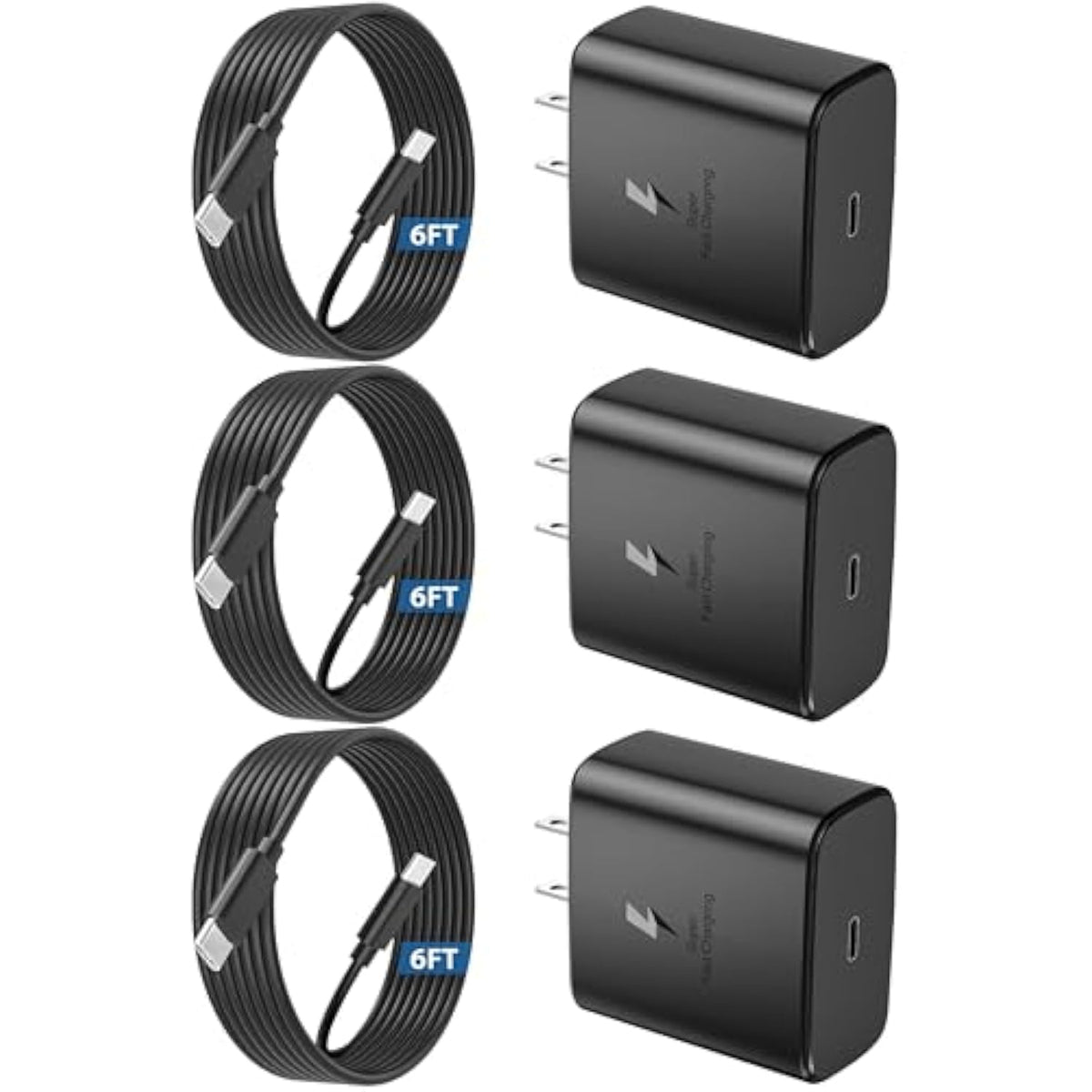 [3 Pack] 45W Super Fast Charger Usb C Replacement For Samsung Phone Charger 45 Watt Usb-C Charger,Type C Chargers Fast Charging For Galaxy S25 Ultra/S25/S24 Ultra/S24/S23/S22 Ultra,Tab S7/S8,6Ft Cable