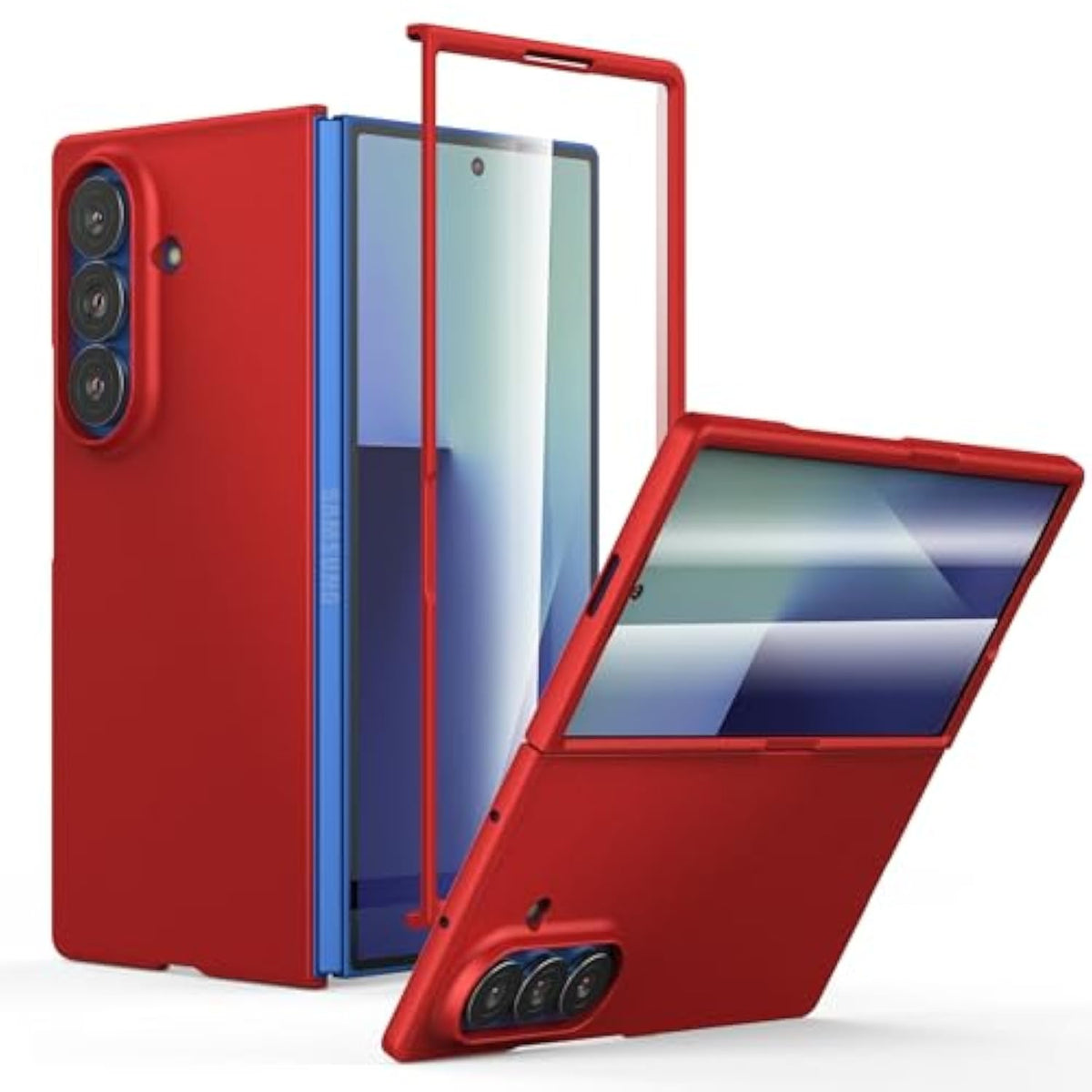 Case For Samsung Galaxy Z Fold 7 (2025) With Built-In Cover Screen Protector, Phone Case Thin Hard Matte Polycarbonate Cover For Galaxy Z Fold7 - Red