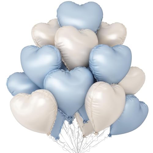 Baby Blue White Heart Balloons,12Pcs 18 Inch Foil Baby Shower Decorations