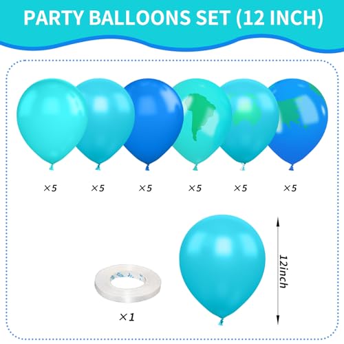 Earth Balloons, 12 Inch Blue and Green World Map Printed Latex Balloons
