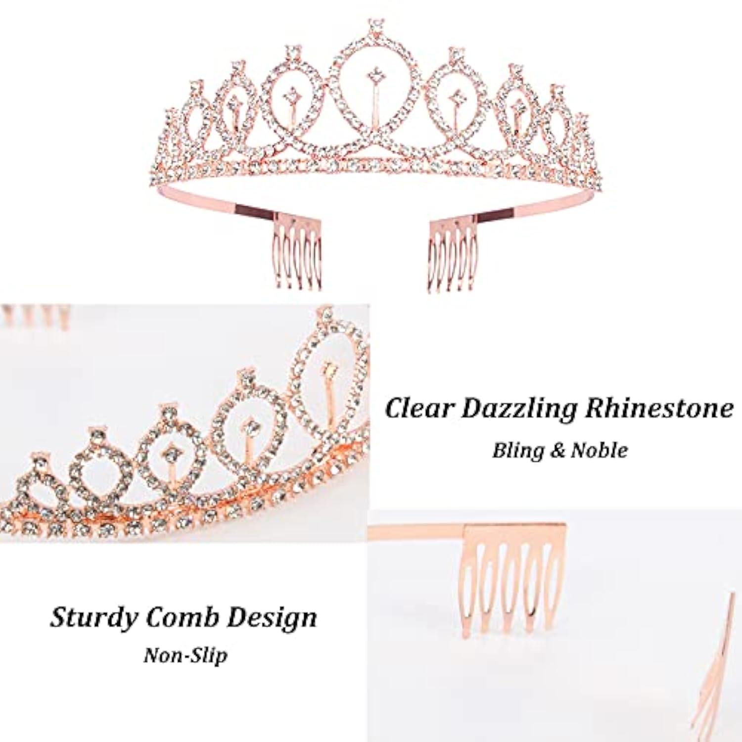Rose Gold Rhinestone Birthday Crown and Sash Set for Women's Decorations