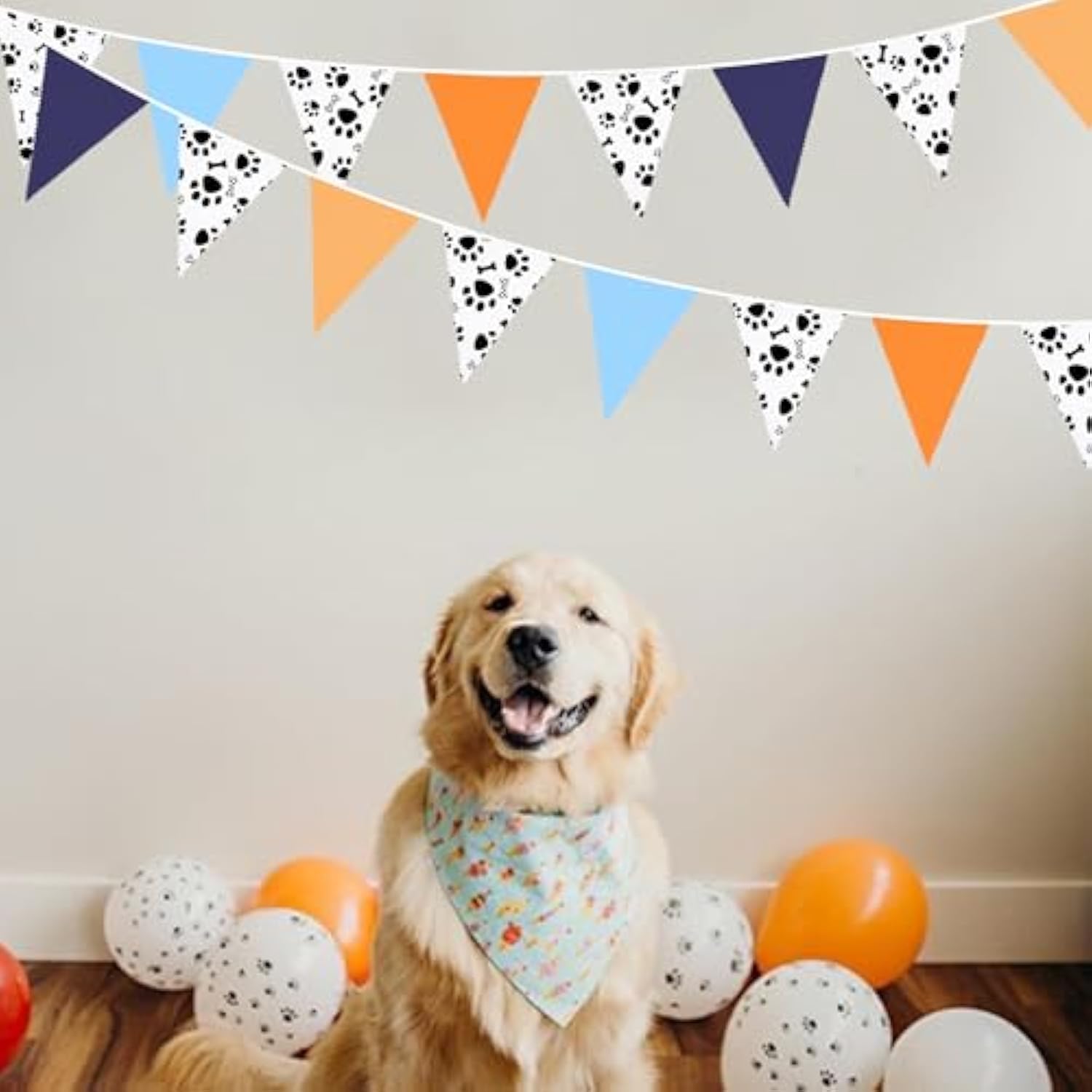 32Ft Orange Blue Dog Paw Party Decorations Puppy Paw Print Fabric Banner Triangle Pennant Flag Garland Streamers For Kids Boys Blue Dog Birthday Baby Shower Party Outdoor Garden Decor Supplies