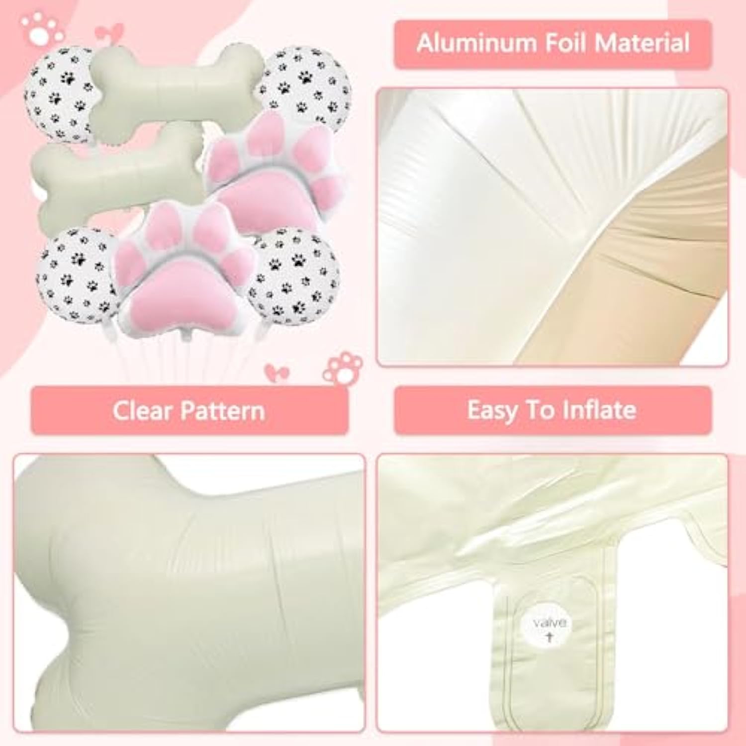 8 Pcs Dog Balloons 30 Inch Bone Foil Balloons Paw Print Balloon Dog Birthday Decorations Pink Dog Paw Balloon Pets Puppy Themed Birthday Party Decorations Supplies