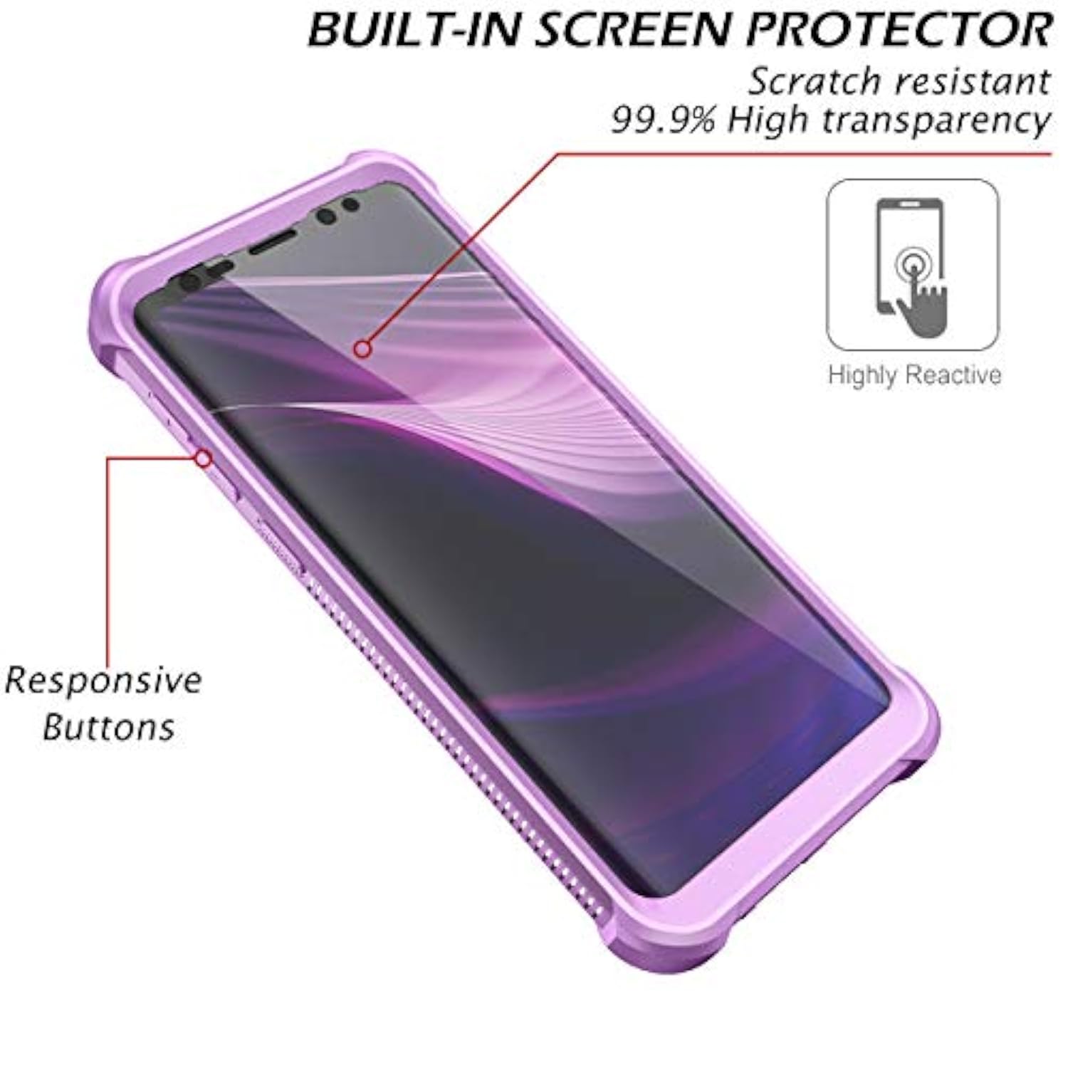 Galaxy S9 Case With Screen Protector Clear Military Grade Rugged 360 Full Body Protective Shockproof Hard Back Cover Defender Heavy Duty Bumper Case For Samsung Galaxy S9 - Purple