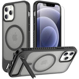 For Iphone 12 / Iphone 12 Pro Case: [Fit For Magsafe] Strong Magnetic & Invisible Stand, Military-Grade Drop Protection With Screen Protector, Adjustable Kickstand Slim Frosted Matte Phone Case, Black