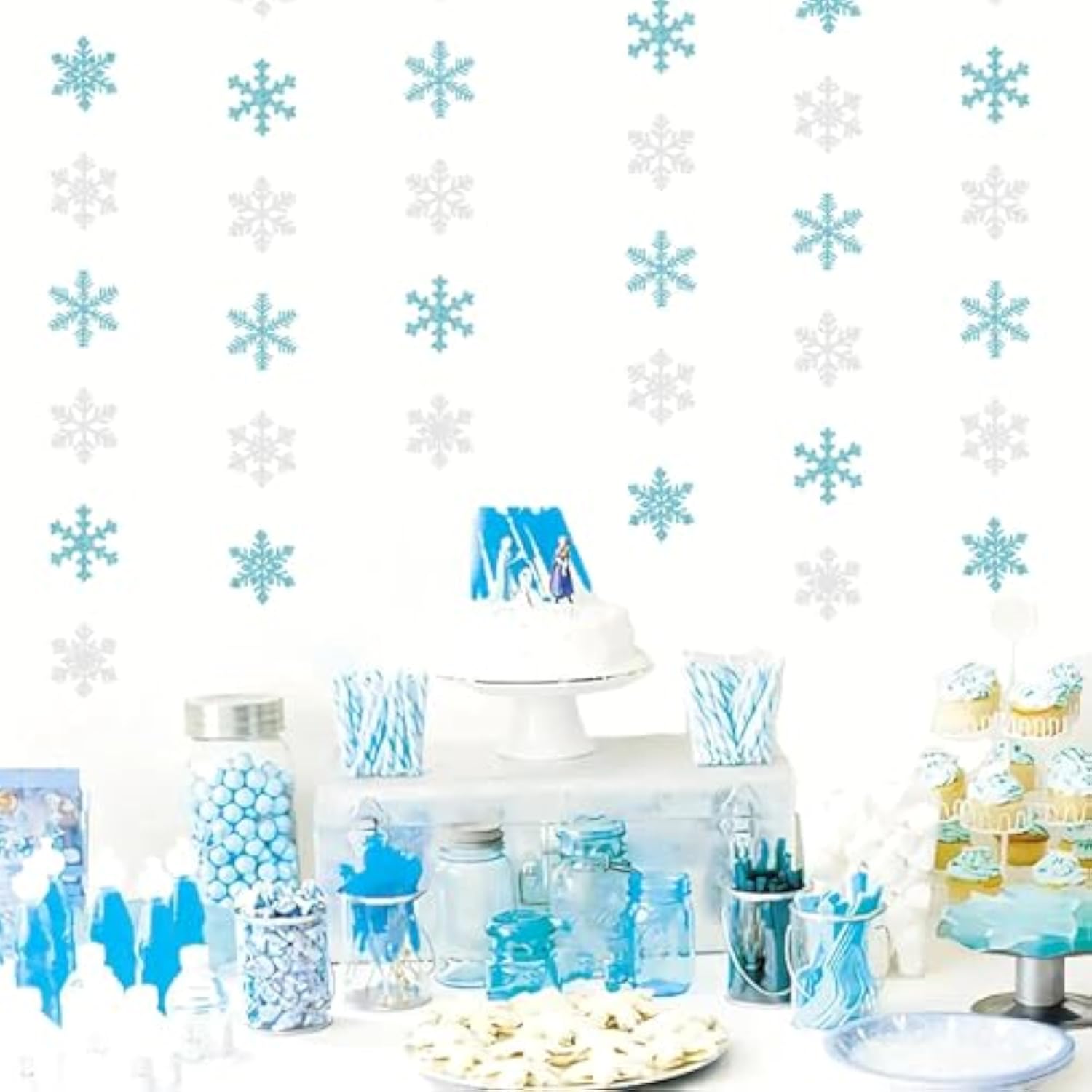 Snowflake-Snow Teal-Silver Christmas Party-Decorations Garland - 6Pcs Winter Wonderland Girl Frozen Birthday Hanging Decoration Streamers Banner, Snow White New Year Supplies Holiday Decor
