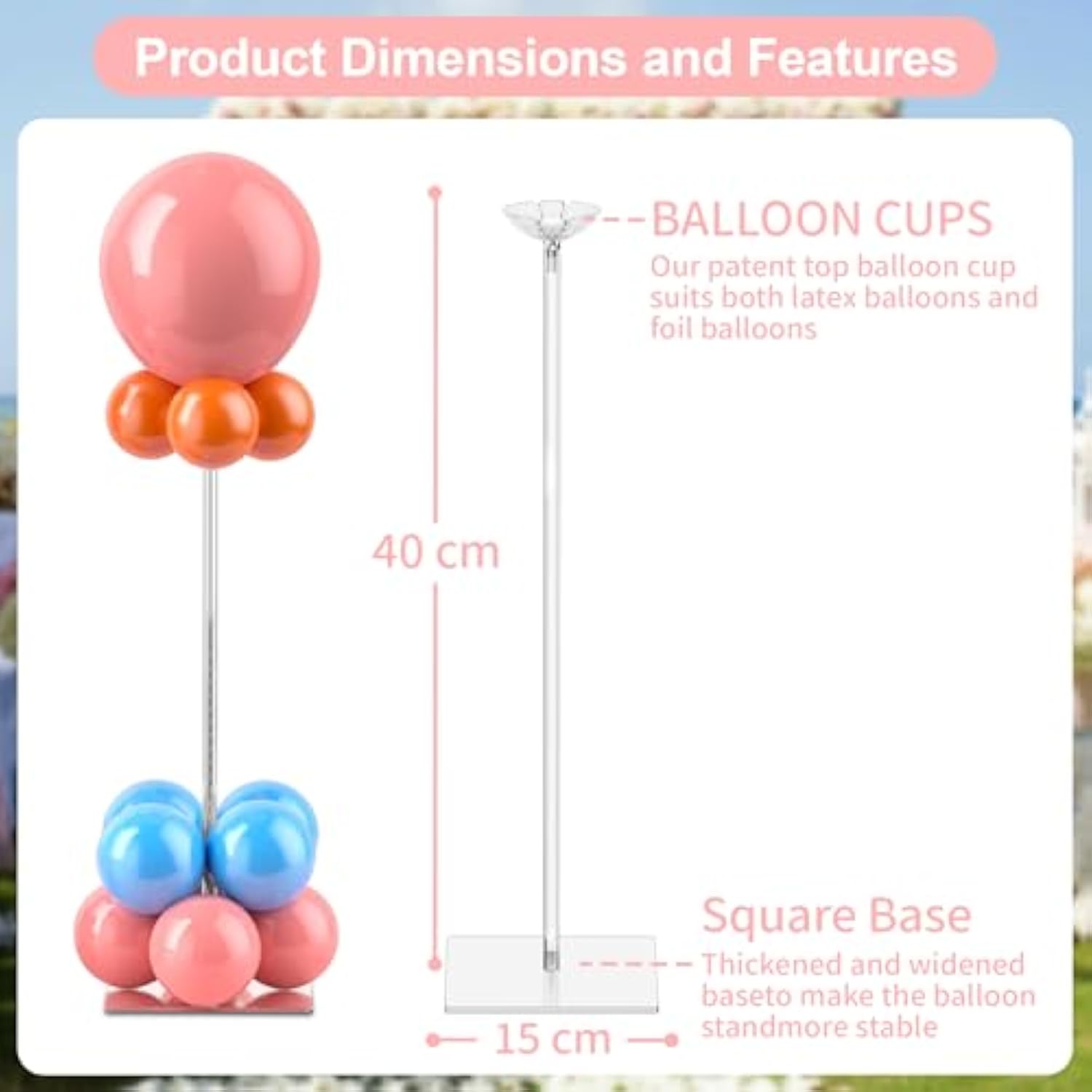 10 Pack Acrylic Balloon Stands For Table, 15.75 Inch Height Balloons Centerpiece For Tables With Base, Balloon Stick Holder For Wedding, Baby Shower, Birthday Party Decoration